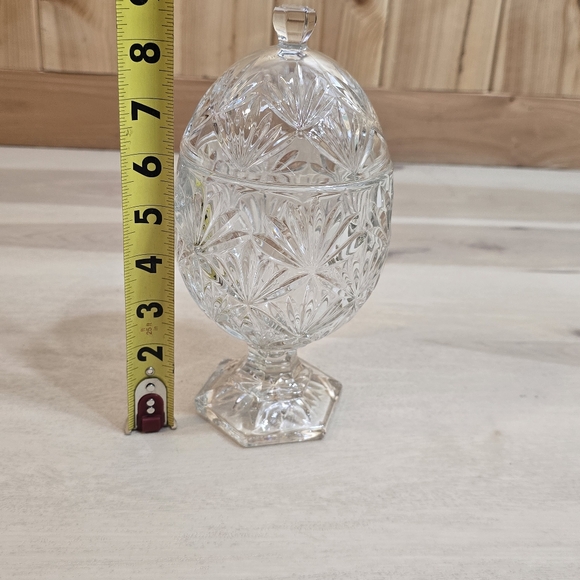 Vintage Egg Shape Cut Crystal Glass Candy Dish With Lid 8.5" Gorgeous - Picture 3 of 15